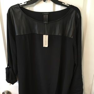 NWT Ann Taylor Blouse with Vegan Leather Trim